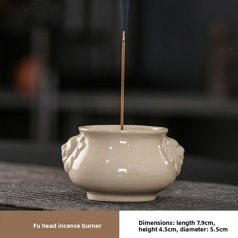 zensoullab Chinese Style Ceramic Incense Burner Tea Room Home Use Offering Four-Legged Incense Burner Portable Desktop Incense Holder Incense Ceremony Zen Ornament