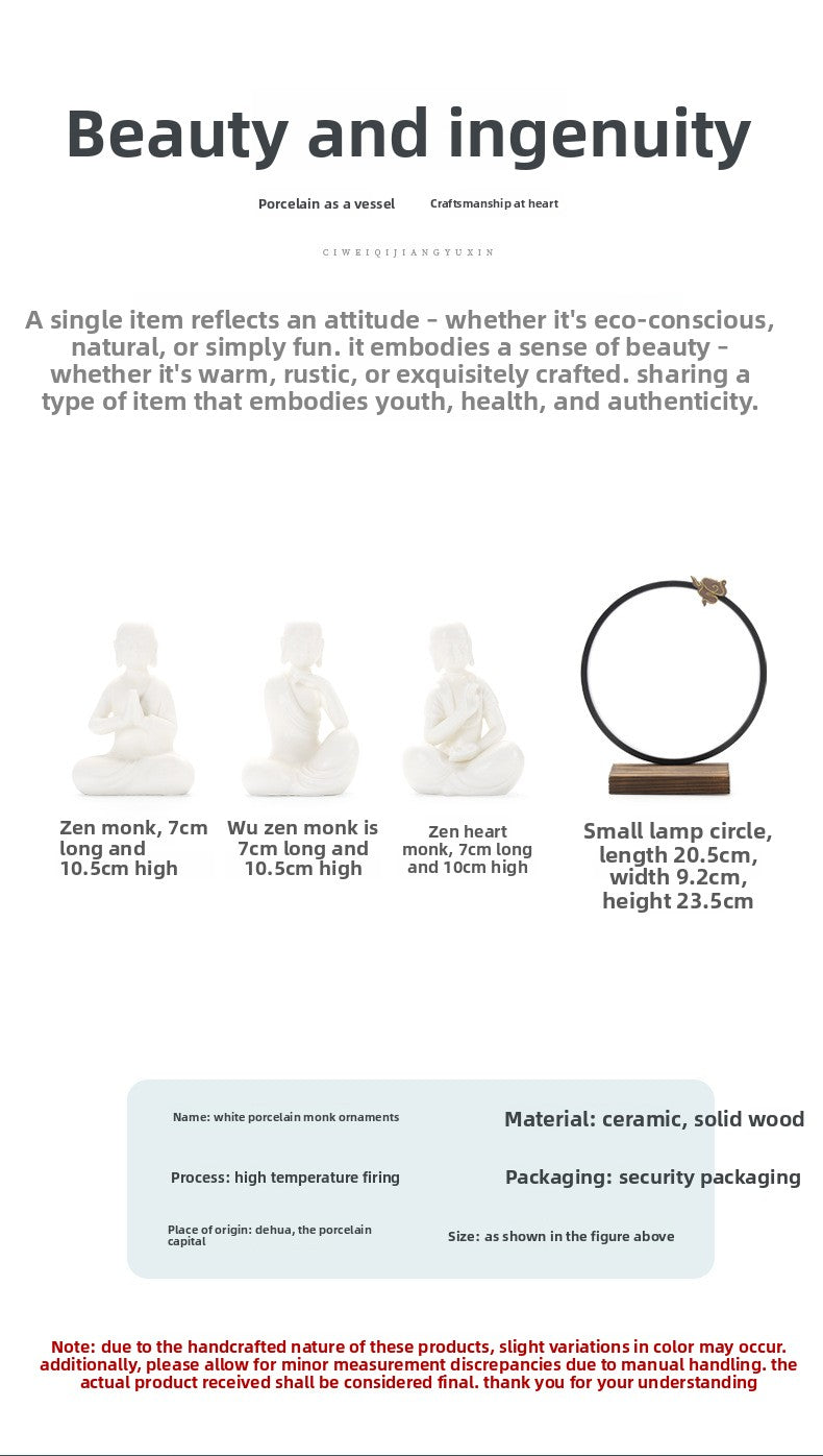 zensoullab Premium Ceramic Little Monk Tea Pet Tea Ceremony Accessories White Porcelain Little Novice Tea Table Tea Room Decoration Zen Decoration Ornament