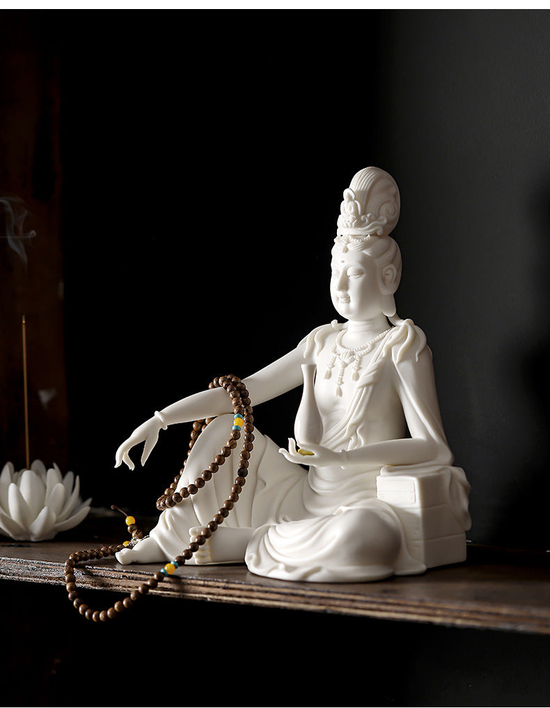 zensoullab New Chinese Style Guanyin Bodhisattva Buddha Statue Ceramic Ornament Free Guanyin White Porcelain Home Living Room Entrance Hall Display Shelf Decoration