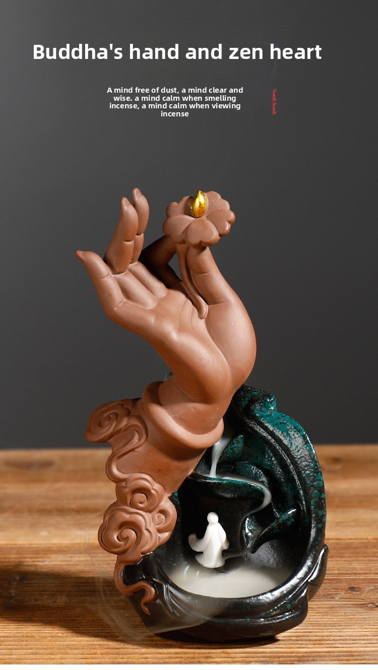 zensoullab Exclusive New Purple Clay Backflow Incense Burner Zen Lotus Buddha Hand Zen Heart Backflow Incense Burner Home Decor