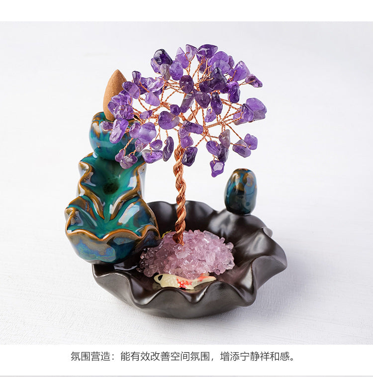 zensoullab Natural Crystal Money Tree Colorful Crystal Gravel Phoenix Tail Tree Backflow Incense Burner Wealth Tree Home Desktop Ornament
