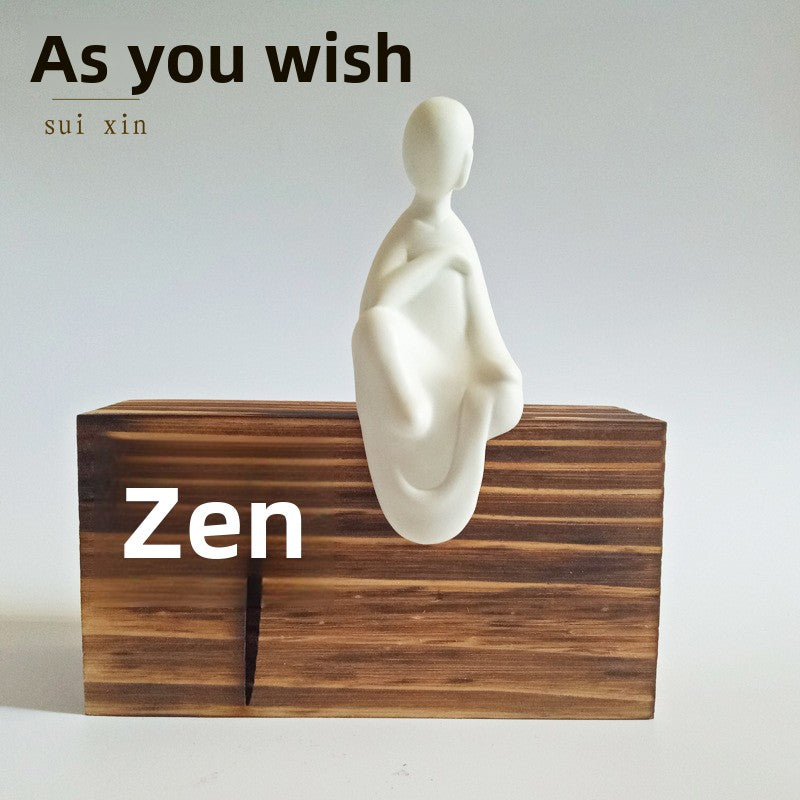 zensoullab Premium Dehua Sheep Fat White Porcelain Zen Phaseless Buddha Small Living Home Decor Ceramic Chinese Style Living Room Entrance Small Ornament