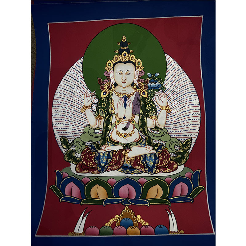 zensoullab Nepal Hand-painted Yellow God of Wealth Green Tara Manjushri Four-armed Guanyin Medicine Buddha Buddha Statue Thangka Table Decoration Hanging Painting