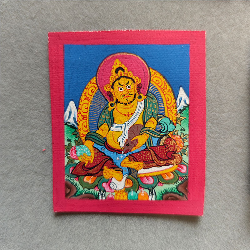 zensoullab Yellow God of Wealth Hand-painted Small Thangka Nepal Pure Hand-painted Square Round Tibetan Thangka Zodiac Guardian Pendant