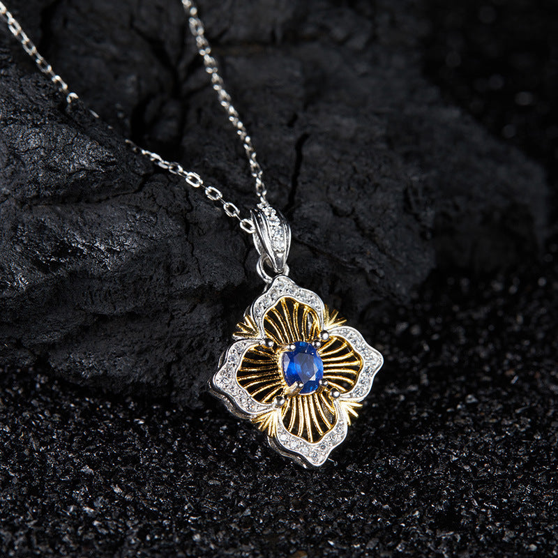 zensoullab Colorful Treasure Collarbone Chain S925 Sterling Silver Inlaid with Natural Sapphire Necklace for Women Light Luxury