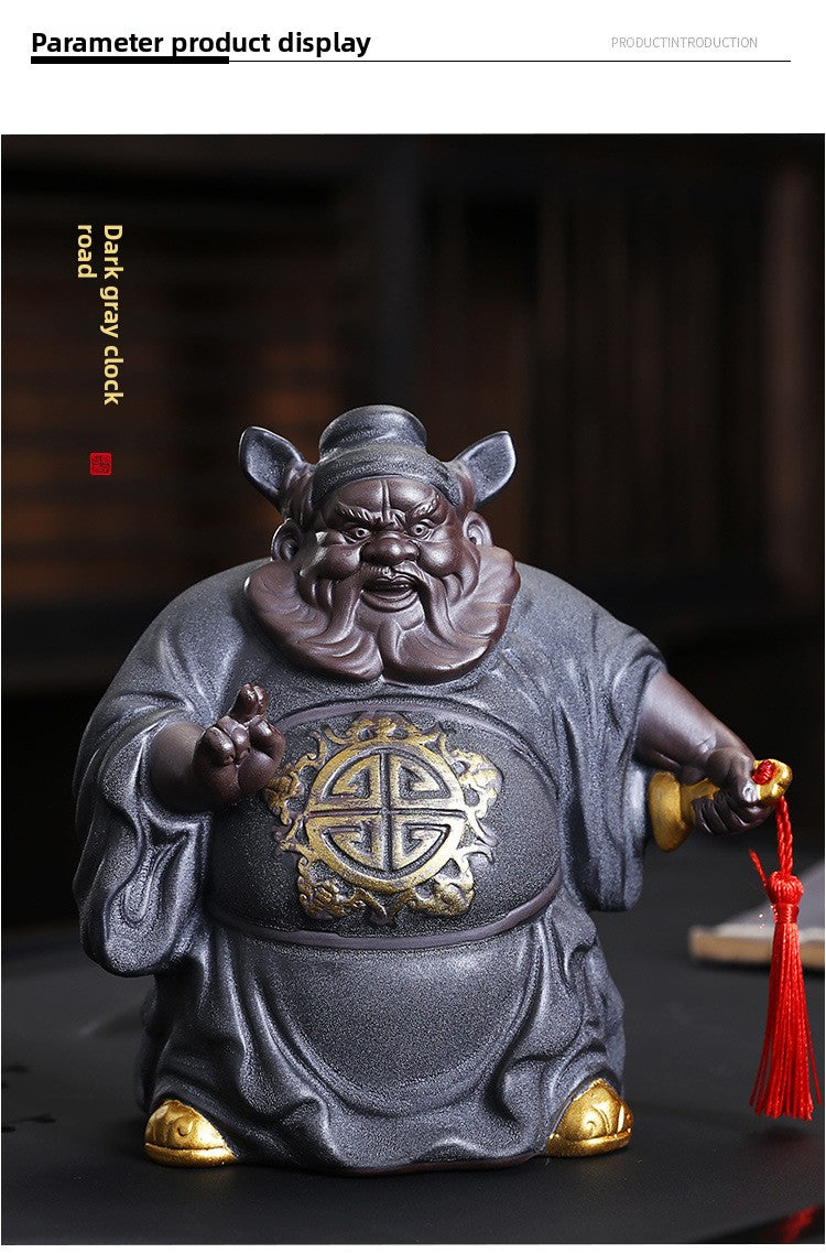 zensoullab Creative Ceramic Zhongkui Figurine Chinese Zen Style Character Ornament Home Living Room Tea Room Entrance Decoration Craft Gift