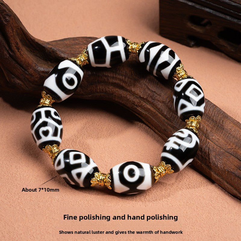 zensoullab Natural Multi-Gem Black and White Dalo Dzi Bead Taiwan Craft Agate Bracelet for Men and Women Couples Single Circle Bracelet In Stock