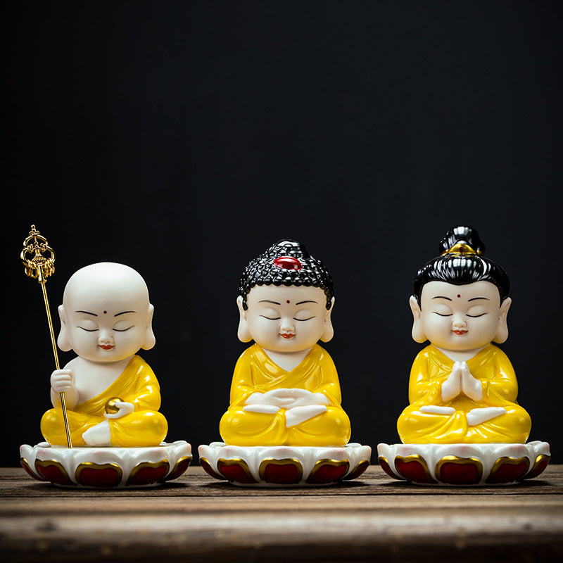 zensoullab Ceramic Small Ornaments Sitting Lotus Western Three Saints Statue Amitabha Buddha Guanyin Mahasthamaprapta Bodhisattva Buddha Statue Living Room Home Use