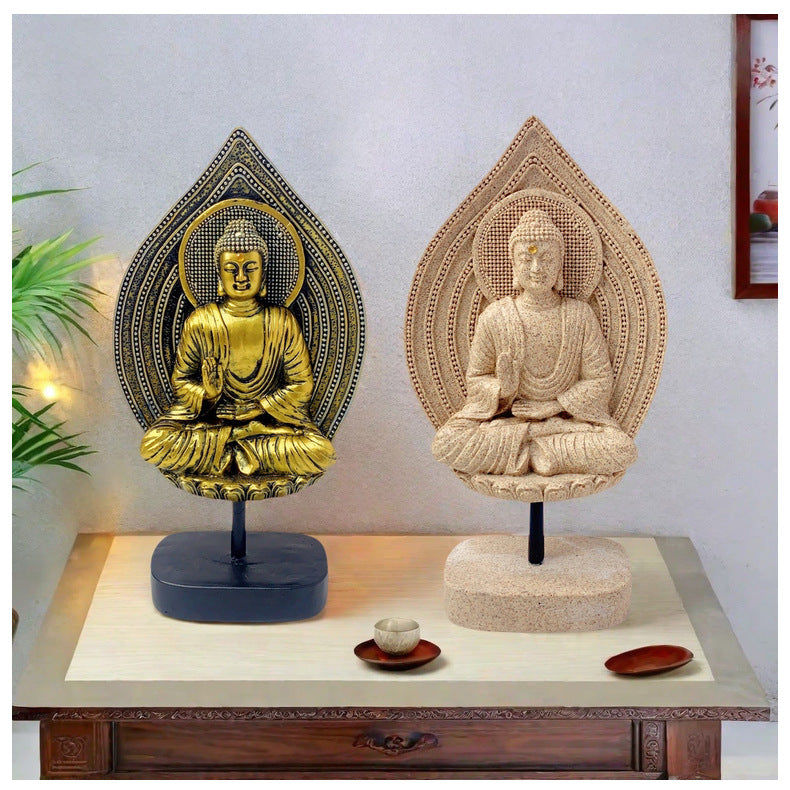 zensoullab New Chinese Style Buddha Statue Ornament Resin Painted Gold-Plated Small Buddha Statue Retro Zen Buddha Head Home Tea Room Decoration