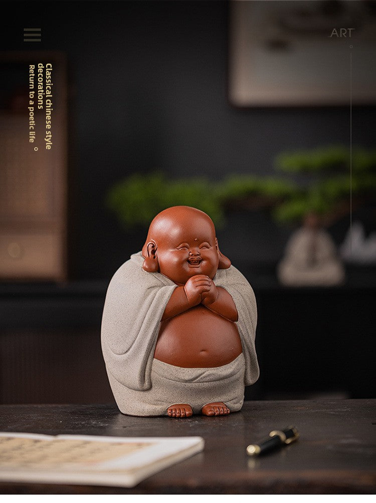 zensoullab Buddha Bodhisattva Big Belly Laughing Buddha Wealth-Attracting Ceramic Zisha Ornament Office Decoration Housewarming Gift