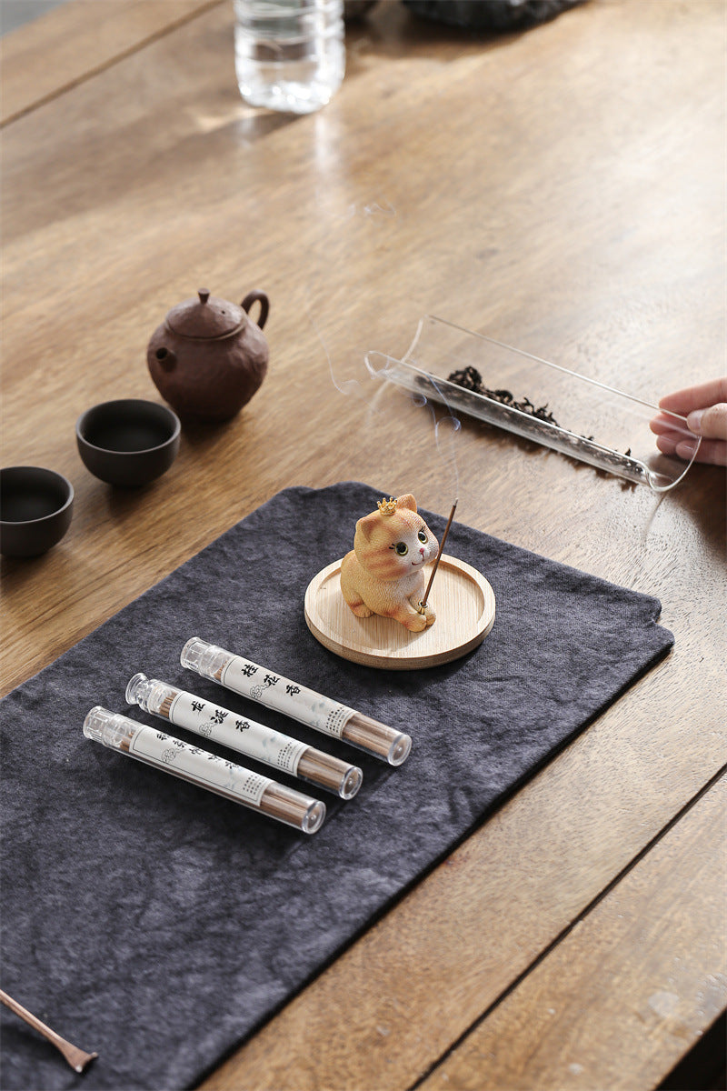 zensoullab Cat Ornament Tray Cute Resin Kitten Incense Holder Stand Trendy Toy Incense Stick Indoor Tea Room Aromatherapy Burner Home Use