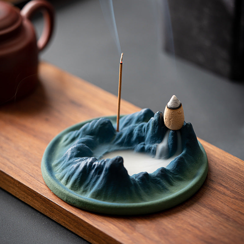 Zensoullab Thousand-Li Landscape Ceramic Wire Incense Holder Backflow Incense Burner Home Indoor Incense Burner Zen Study Tea Table Incense Holder Ornaments