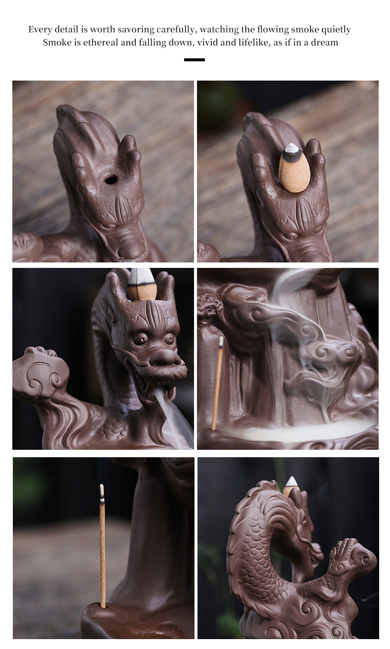 zensoullab Purple Clay Dragon Backflow Incense Burner Creative Large Chinese Dragon Mountain Water Flow Cloud Dragon Backflow Incense Burner Ornament