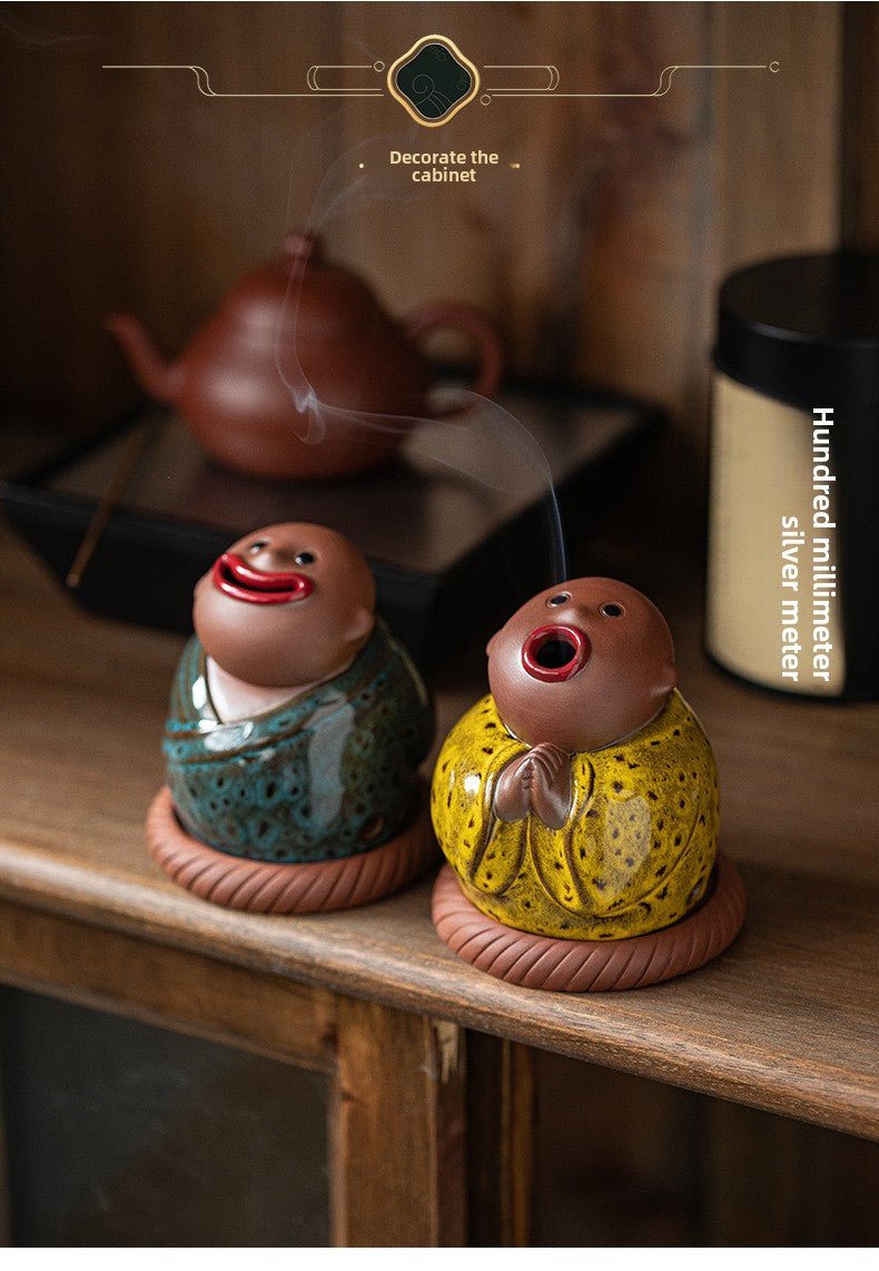 zensoullab Creative Little Monk Incense Burner Cute Aromatherapy Burner Ornament Zen Style Home Indoor Agarwood Sandalwood Incense Burner Incense Box