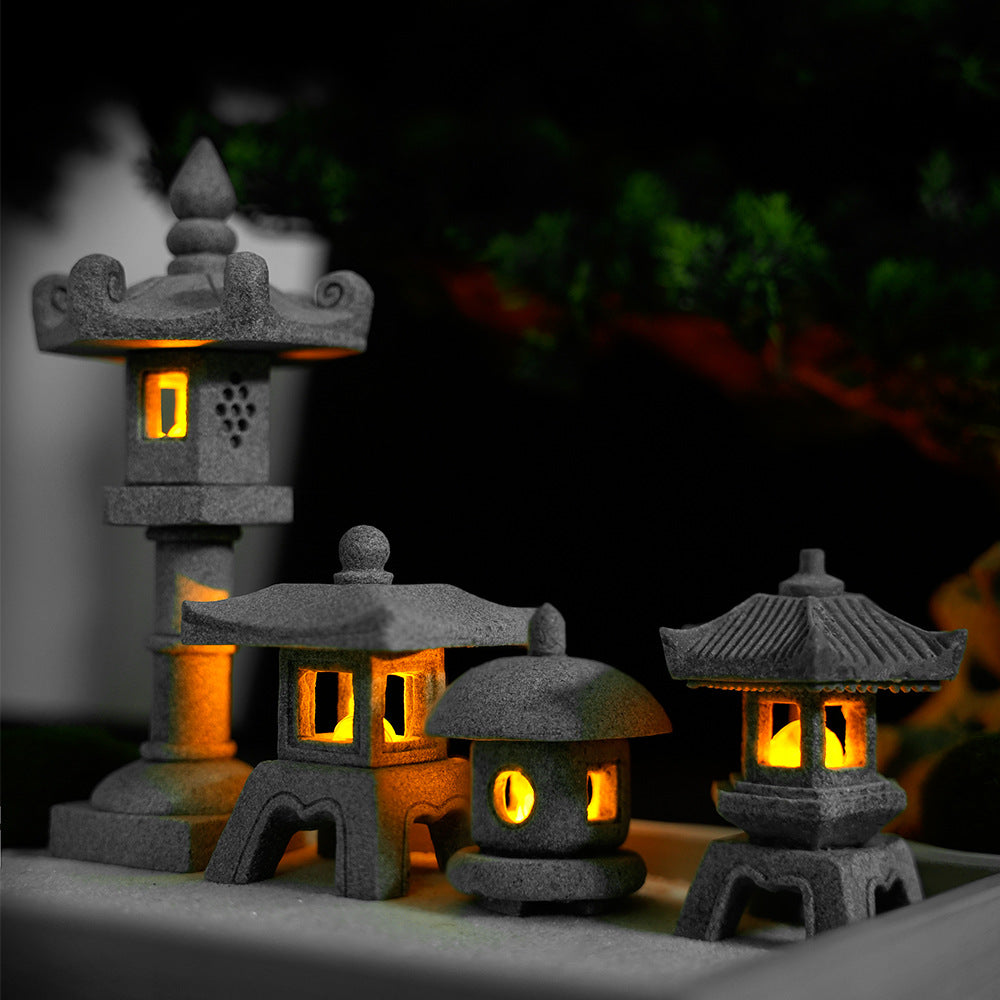 zensoullab Japanese Style Stone Lantern Micro Landscape Ornament Chinese Style Bonsai Fish Tank Decoration Ancient Style Desktop Zen Tea Table Stone Lantern