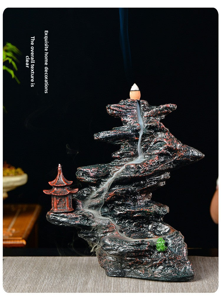 zensoullab Resin Carved Backflow Incense Burner Mountain Water Creative Aromatherapy Burner Ornamental Smoke Incense Burner Agarwood Sandalwood Incense Dehua Ceramic