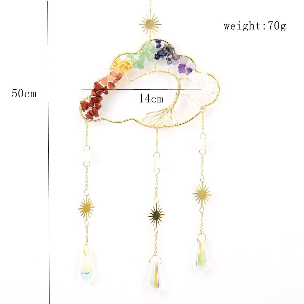 zensoullab Handmade Wire Wrapped Natural Crystal Crushed Stone Clouds Clouds Life Tree Sun Catcher Hanging Ornament Wind Chime Decoration T27