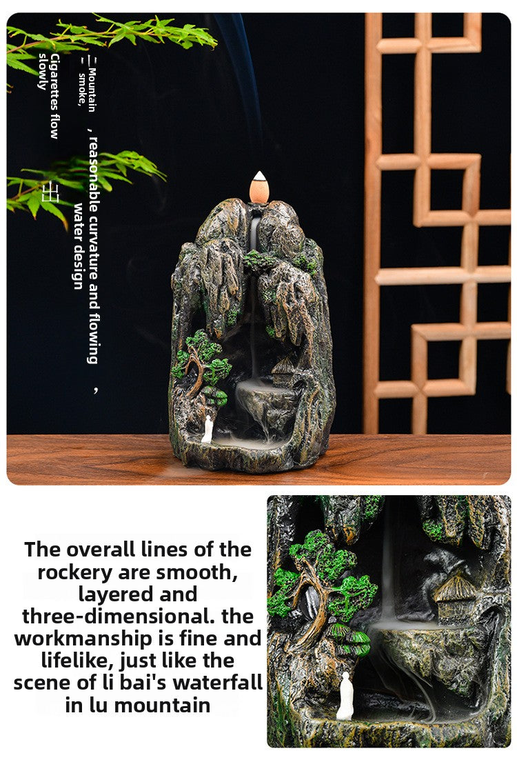zensoullab Resin Carved Backflow Incense Burner Mountain Water Creative Aromatherapy Burner Ornamental Smoke Incense Burner Agarwood Sandalwood Incense Dehua Ceramic
