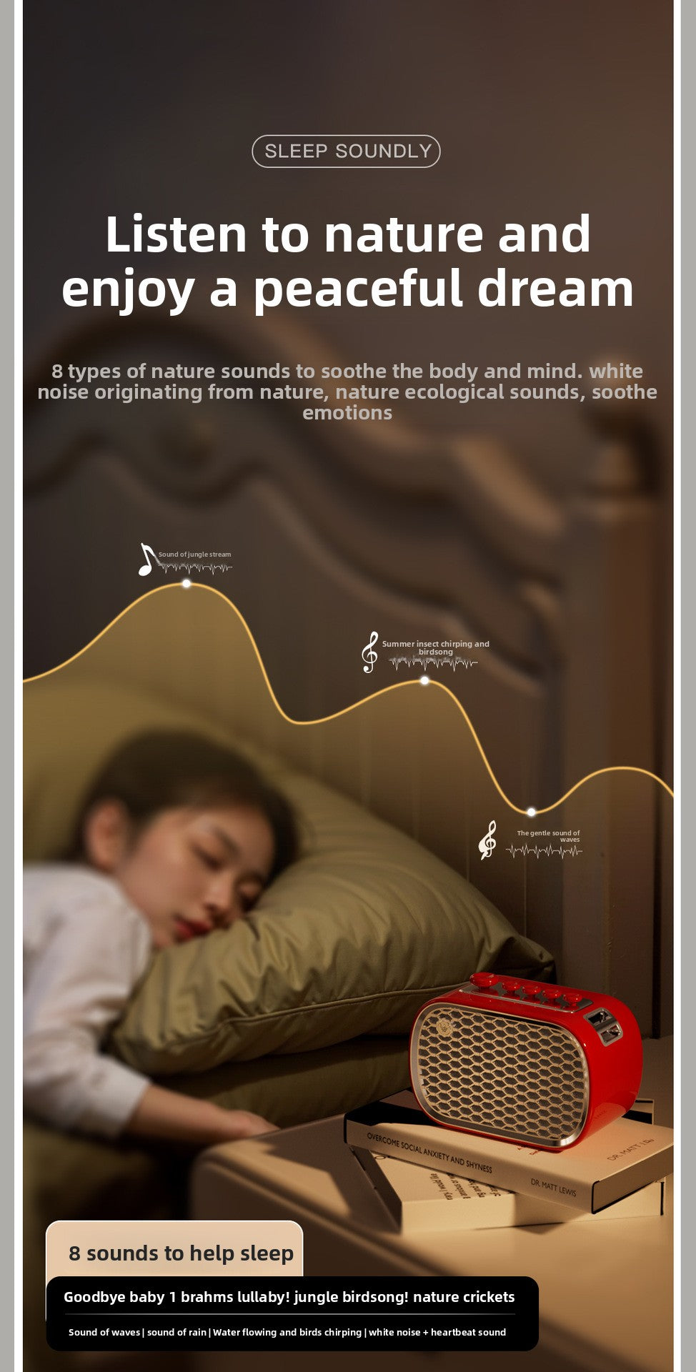 zensoullabP13 Multifunctional Sleep Instrument Speaker White Noise Gift Wireless Bluetooth Speaker Desktop Bedside Retro