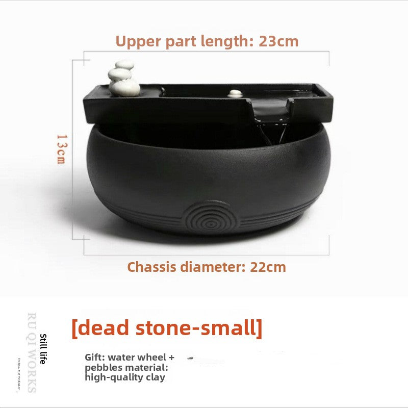 zensoullab Ceramic Water Flowing Tabletop Ornament Wealth-Attracting Desktop Tea Table Fountain Waterwheel Circulating Water Device Zen Small Gift