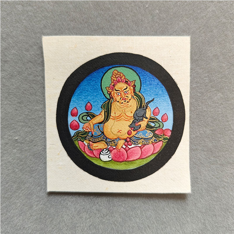 zensoullab Yellow God of Wealth Hand-painted Small Thangka Nepal Pure Hand-painted Square Round Tibetan Thangka Zodiac Guardian Pendant