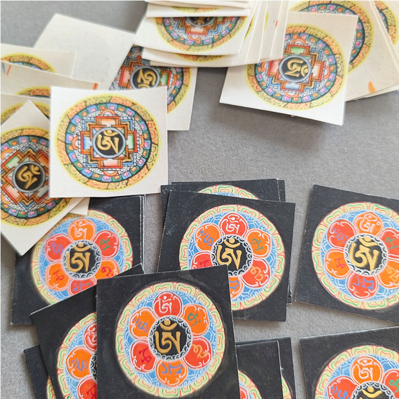 zensoullab Nepal Hand-painted Six-Word Mantra Scripture Altar Offering Thangka Round Gawu Box Guanyin Small Thangka Painting Necklace Pendant