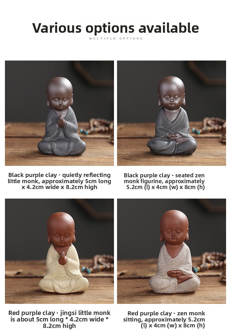 zensoullab Purple Clay Little Monk Zen Home Decor Chinese Style Ornament Living Room Study Entrance Tea Room Tea Pet Bonsai Ceramic Decoration