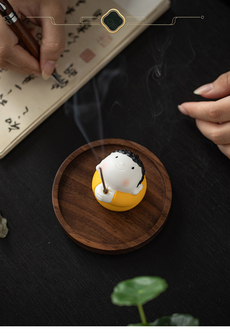 zensoullab Ceramic Cute Little Tathagata Incense Burner for Home Indoor Aromatherapy Small Ornament High-end Incense Holder Tea Table Incense Ceremony
