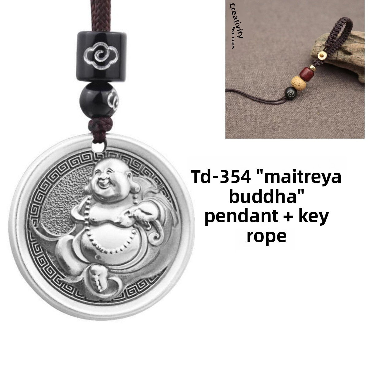 zensoullab Vintage Maitreya Buddha Pendant Thai Silver Solid Vintage Unisex Round Pendant Auspicious Big Belly Buddha Male Small Buddha Pendant