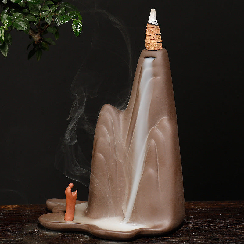 zensoullab Purple Clay Backflow Incense Burner Creative Mountain Water Flowing Heart to Buddha Smoke Backflow Sandalwood Burner Home Decor