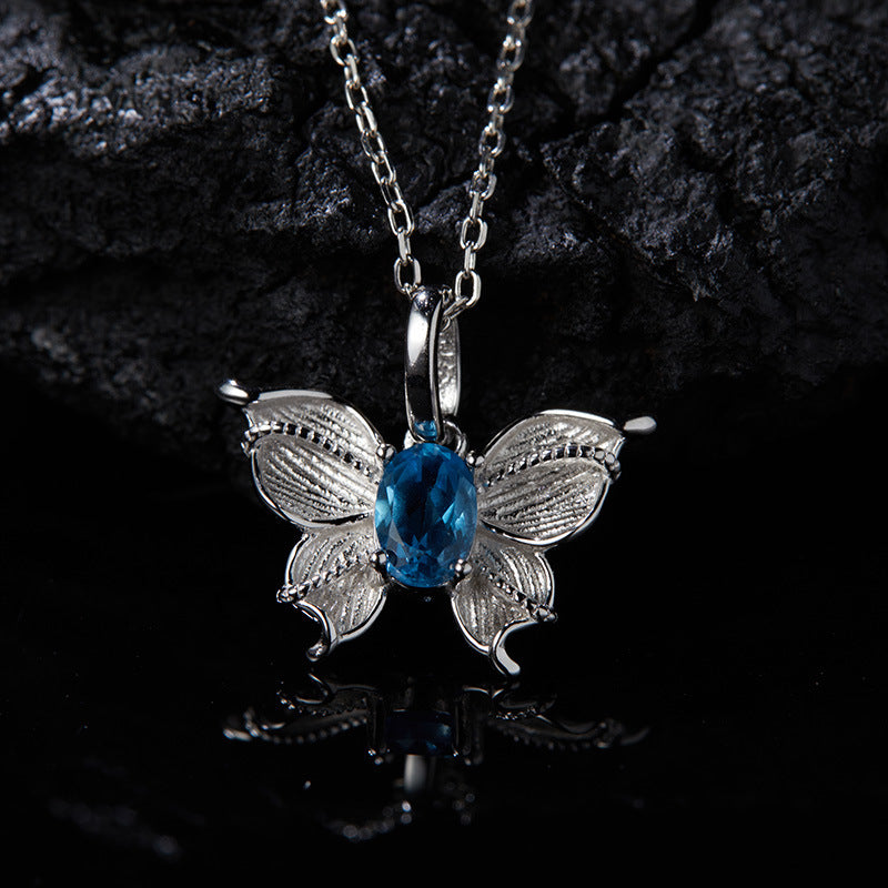 zensoullab Butterfly Style Gemstone Necklace Women's Jewelry Set S925 Sterling Silver Inlaid with Natural Sapphire Tanzanite