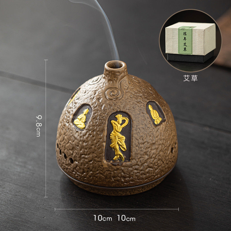 zensoullab Dunhuang Ceramic Incense Burner Home Indoor Incense Holder Incense Stand Aromatherapy Burner Zen Tea Room Desktop Incense Burner Ornament