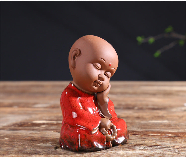 zensoullab Zen Purple Clay Blessing Little Monk Tea Pet Creative Ceramic Kung Fu Tea Tea Set Accessories Chinese Home Decoration