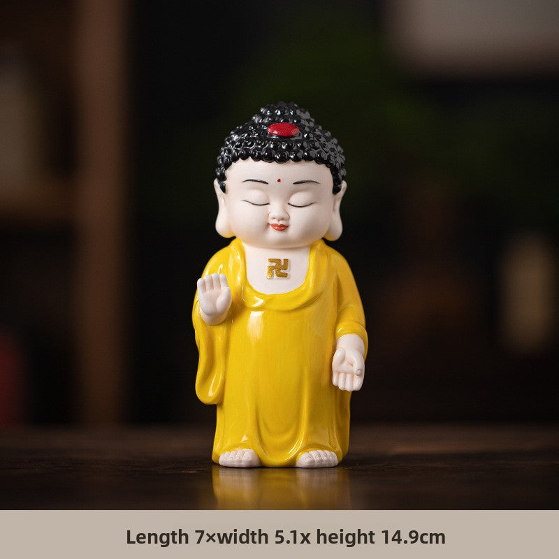 zensoullab Chinese Ceramic Three Saints Shakyamuni Guanyin Ksitigarbha Desktop Ornaments Creative Living Room Small Ornaments Home Decorations