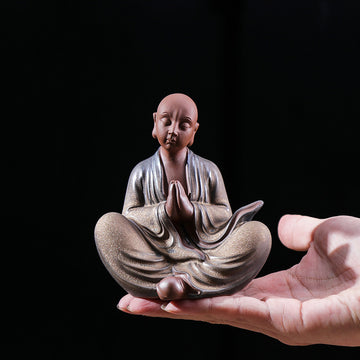 zensoullab Premium Purple Clay Little Monk Tea Pet Tea Tray Kung Fu Tea Set Accessories Little Shaolin Zen Style Chinese Home Decor