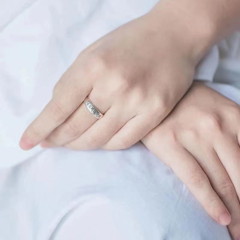 zensoullab Thai Silver Namo Amitabha Ring for Men and Women Adjustable Vintage Simple Couple Rings Jewelry
