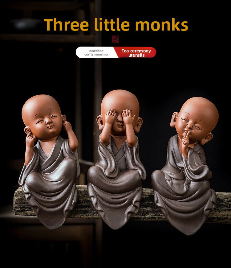 zensoullab Ceramic Three Little Monks New Chinese Style Ornaments Cute Zen Characters Small Ornaments Living Room Entrance Table Decorations
