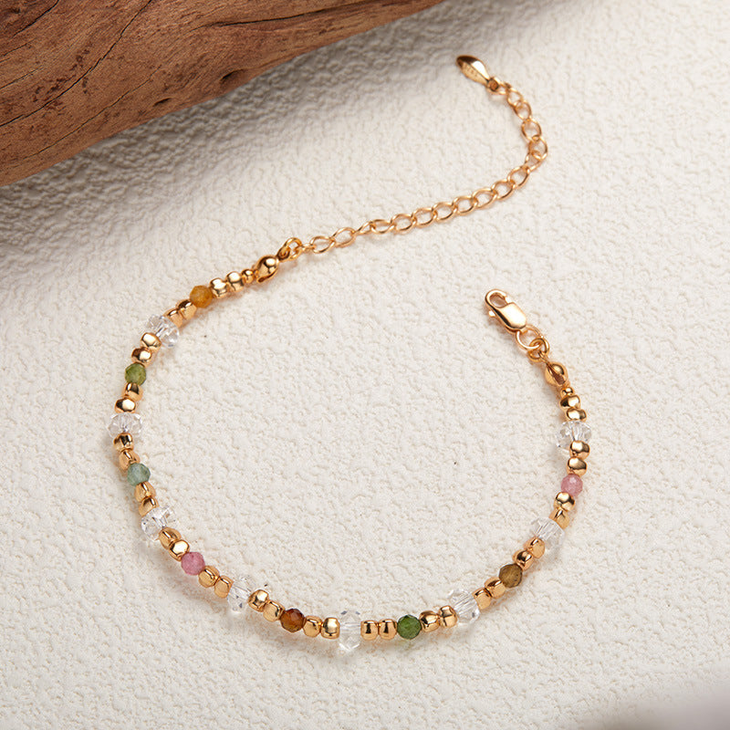 zensoullab Original Design S925 Sterling Silver Natural Tourmaline White Crystal Colorful Gemstone Bracelet for Women Exquisite Handmade Beaded