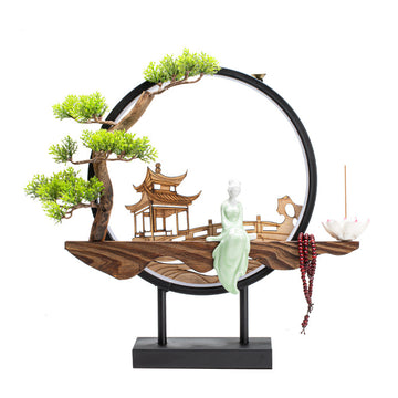 Zensoullab New Chinese Style LED Lamp Ring Creative Backflow Incense Burner Zen Ornament Home Living Room Hallway Decoration Incense Burner Furnishings