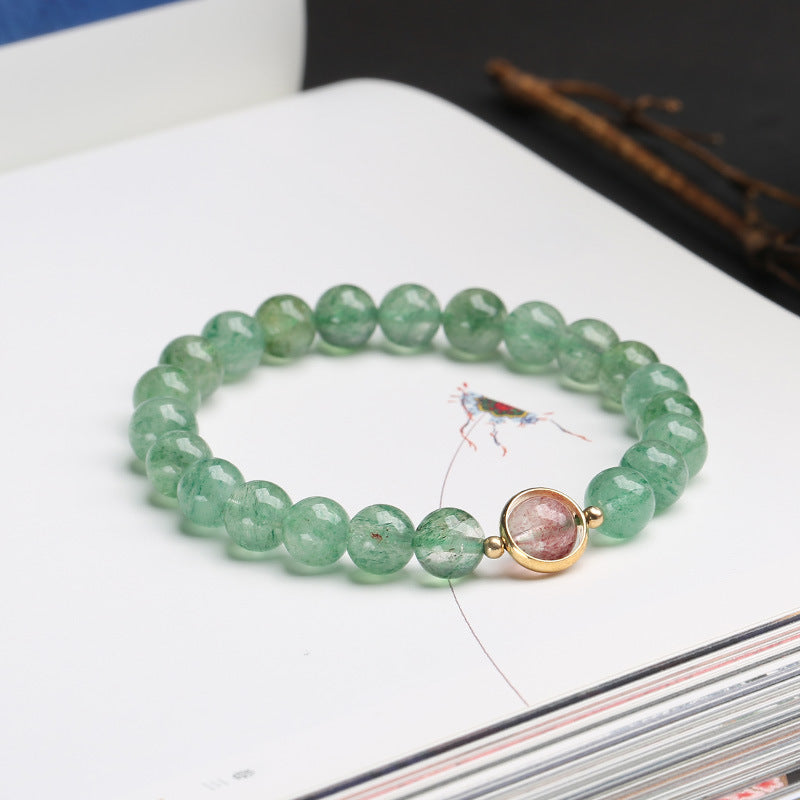 zensoullab Natural Crystal Bracelet Green Strawberry Crystal Single Circle Round Bead Bracelet Women's DIY Jewelry