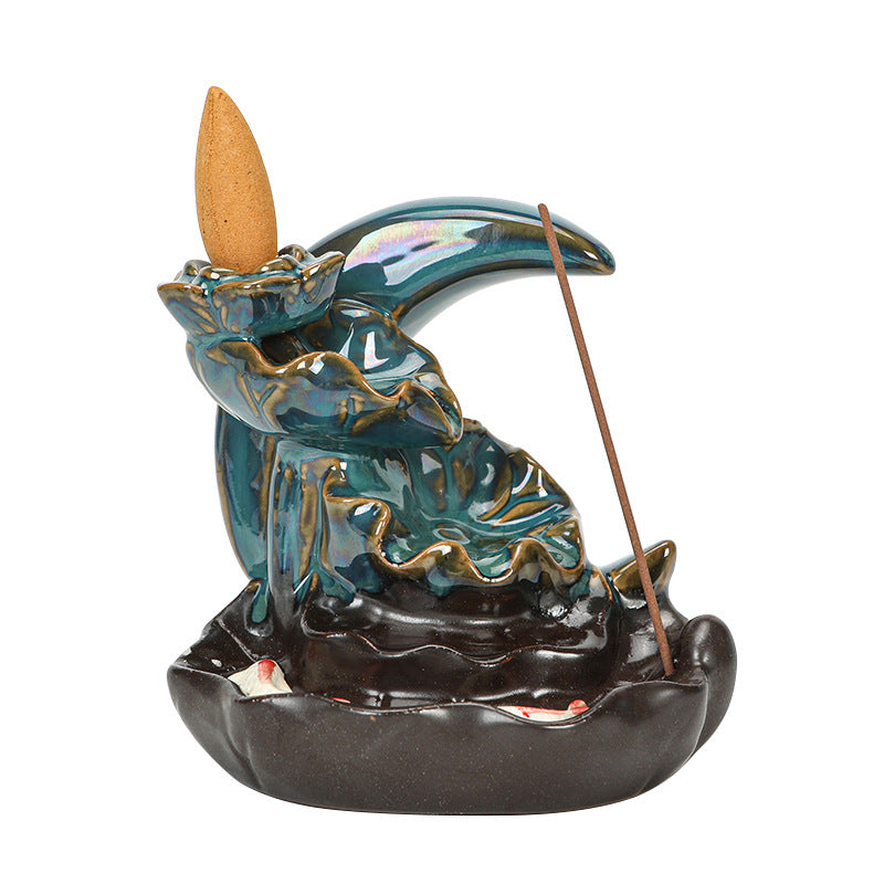 zensoullab Backflow Incense Burner Creative Home Decor Ceramic Burner Craft Pisces Backflow Kiln Change Ornamental