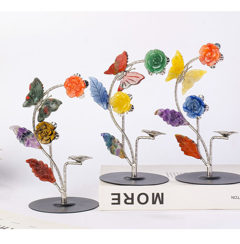 zensoullab Natural Crystal Rose Flower Butterfly Crystal Ball Ornament Crystal Craft Ball Stand Candle Holder Holiday