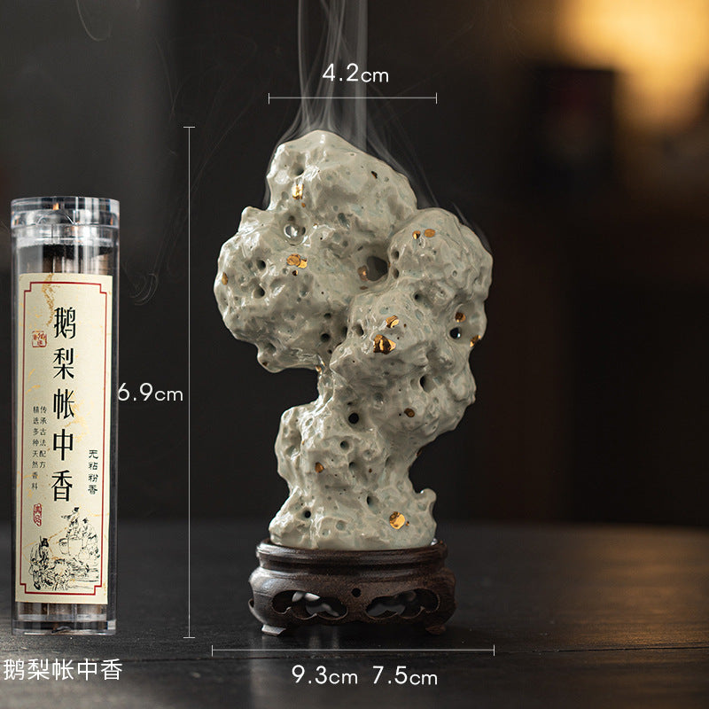zensoullab Handmade Ceramic Taihu Stone Small Incense Burner for Home Indoor Tower Incense Burner Zen Tea Room Study Decoration Rockery Ornament