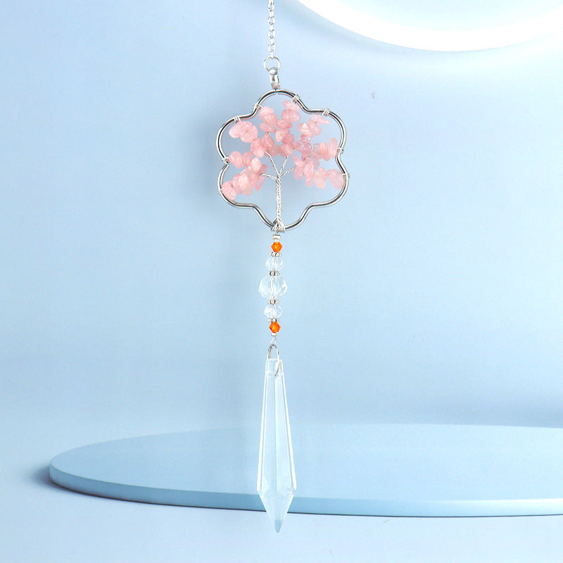 zensoullab Rose Quartz Crushed Stone Tree of Life Crystal Pendant Hanging Ornament Indoor Curtain Decoration Hanging Accessories