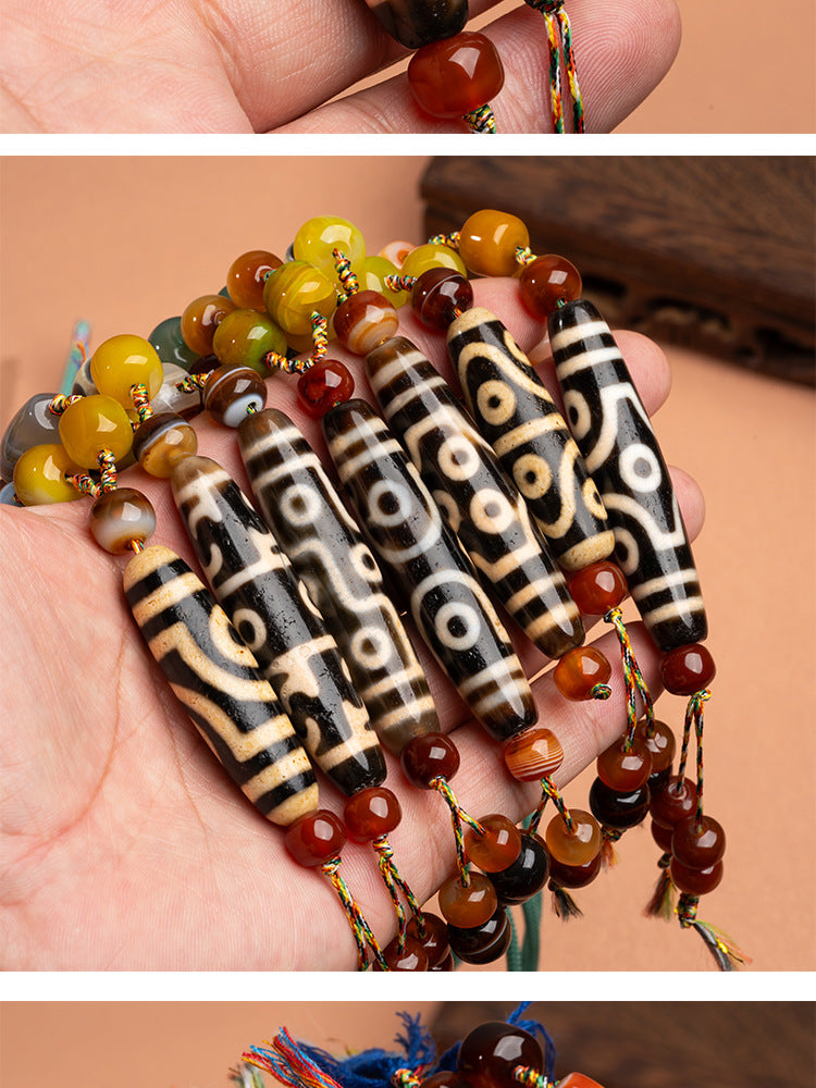 zensoullab Natural Yellow Nine-Eye Dzi Bead Necklace Taiwan Work Agate Pendant Unisex Couple Style Braided Necklace In Stock