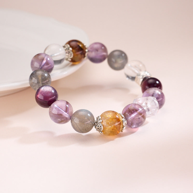 zensoullab Original Design Natural Amethyst Bracelet for Women Nine Purple Fire Yellow Assay White Crystal Multi-Gemstone Crystal Bracelet