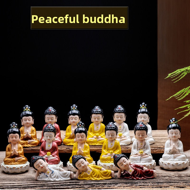 zensoullab Ceramic Buddha Statue Peace Buddha Chinese Style Entrance Shakyamuni Crafts Guanyin Ornament Lying Buddha Car Accessories