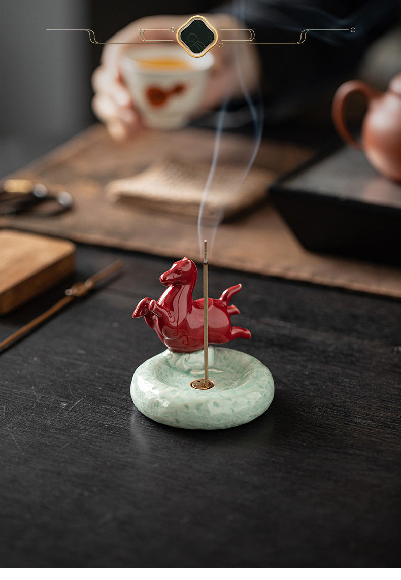 zensoullab Ceramic Small Tang Horse Incense Burner Creative Incense Holder Home Indoor Aromatherapy Burner Sandalwood Agarwood Incense Holder Incense Device