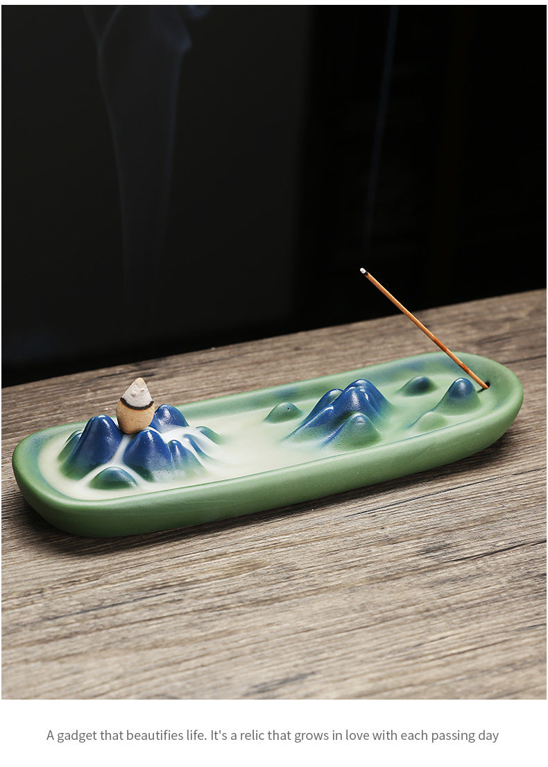 zensoullab Ceramic Incense Backflow Aromatherapy Burner Creative Mountain Water Flow Home Backflow Incense Holder Sandalwood Burner Craft