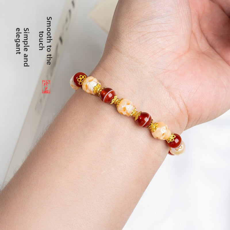 zensoullab Natural Red Meat Pharmacist One-Line Dzi Bead Taiwan Work Agate Bracelet for Men and Women Couples Single Circle Bracelet In Stock